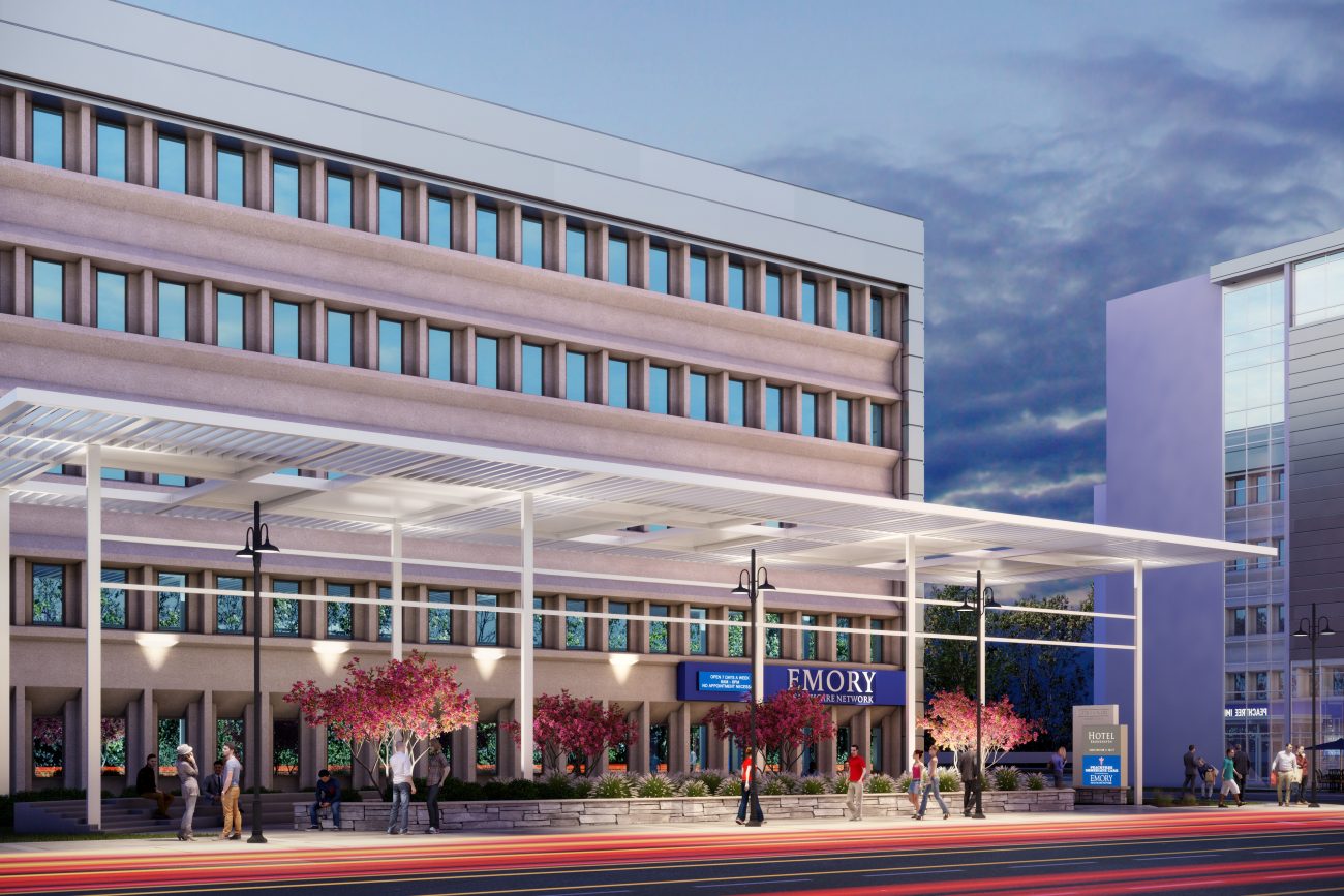 Exterior Rendering of Brookhaven Medical Building at dusk