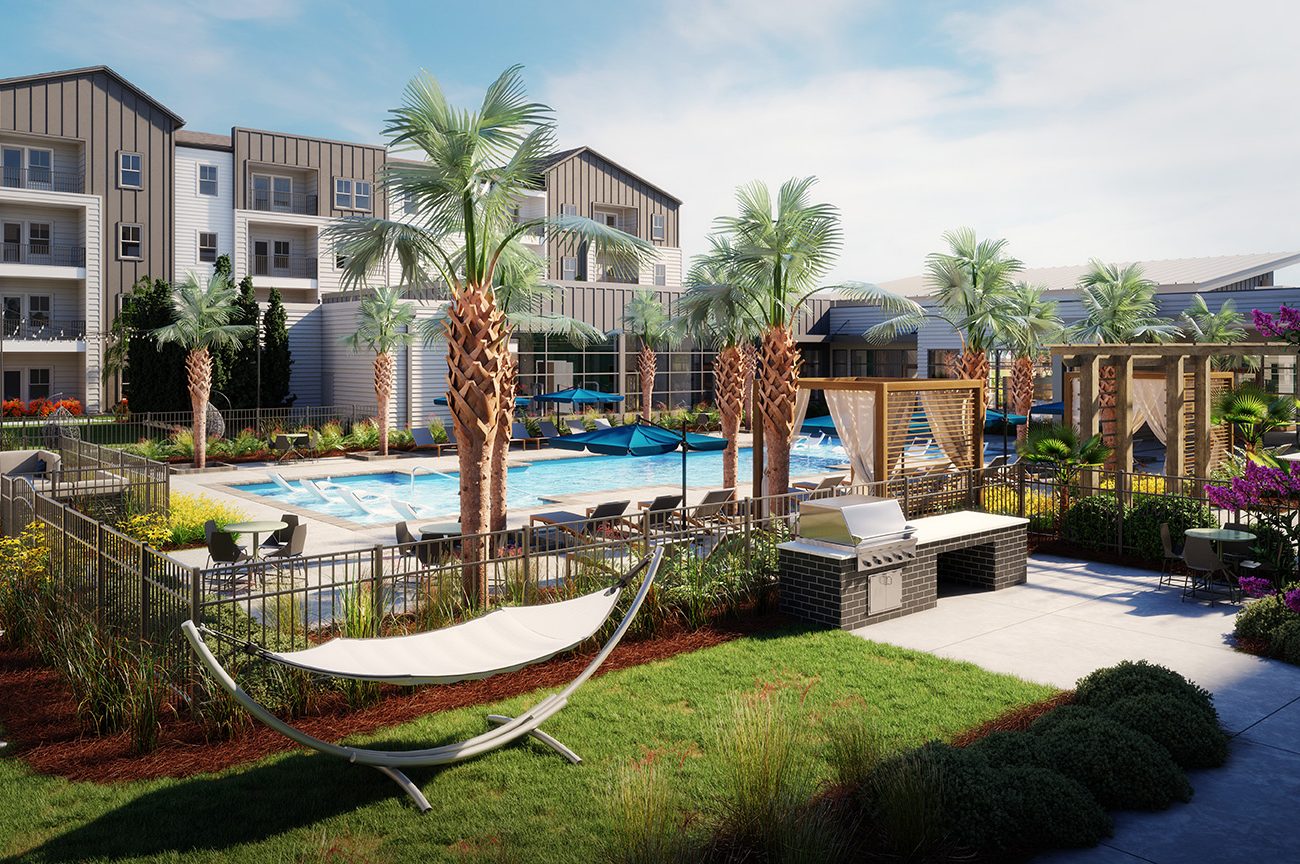 Exterior Rendering of pool deck at Solis Nexton