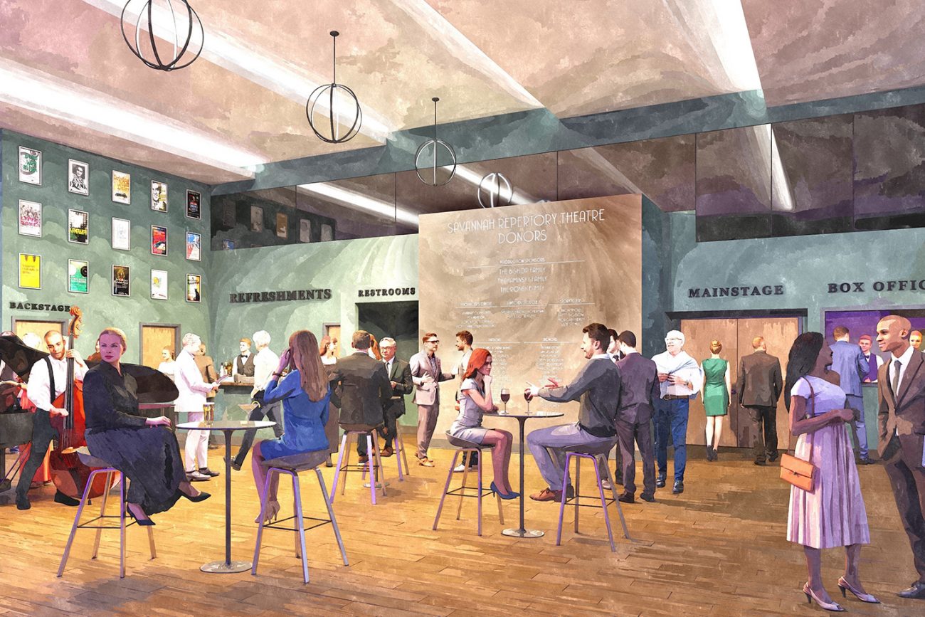 Traditional Rendering of the lobby at Savannah Repertory Theater