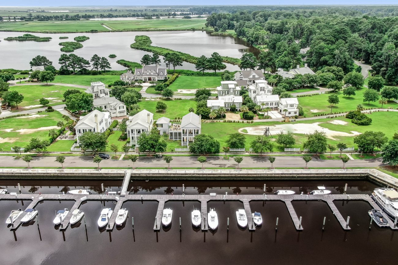 Aerial composite rendering of Marina Cottages