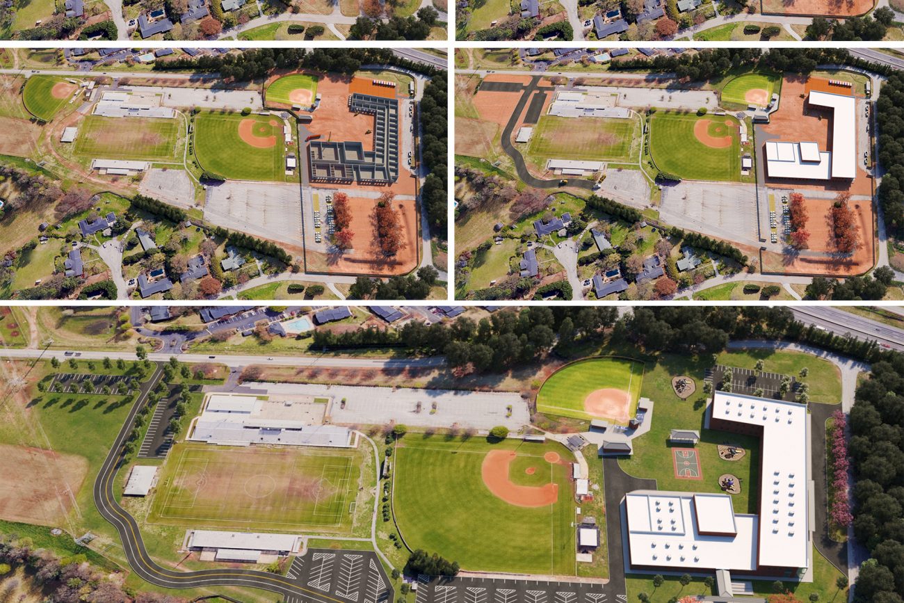 Rendering composite of construction phasing for JL Mann Elementary