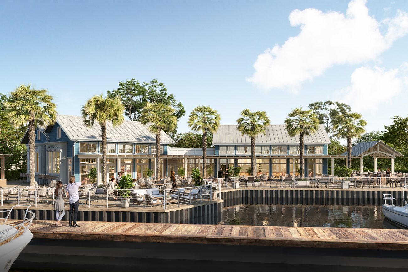 Exterior rendering of restaurant outdoor space.