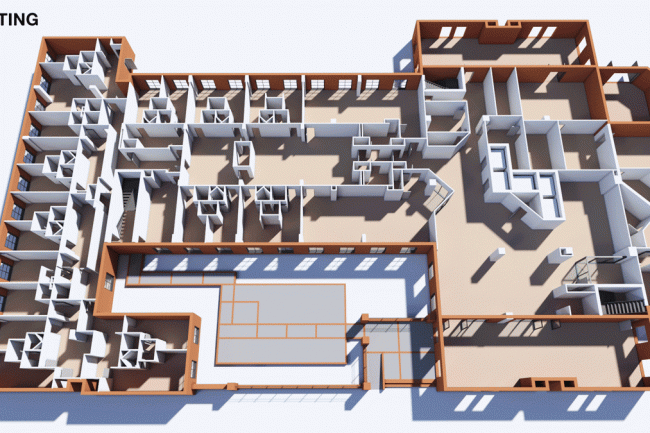 Construction phasing for interior remodeling of office space.