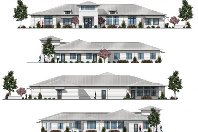 Exterior elevations of proposed recovery center.