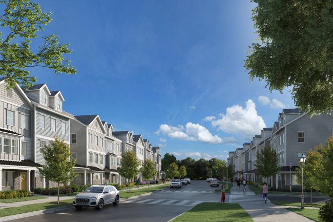 Exterior rendering of the Solis Matthews community