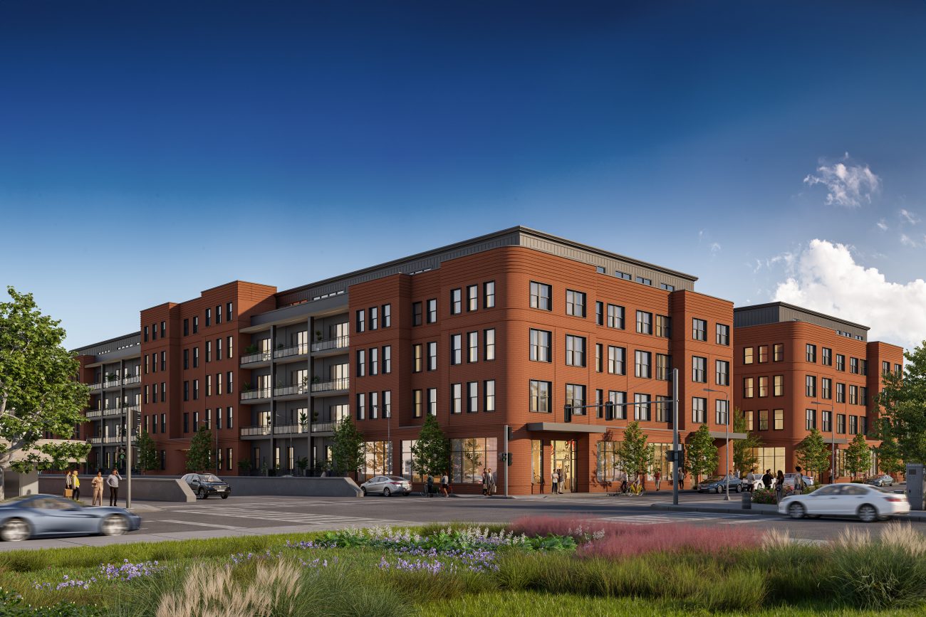 Exterior rendering of the Gwinnett and Broad Apartments