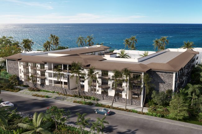 Exterior rendering of the Kona Homewood Suites on Kona Island