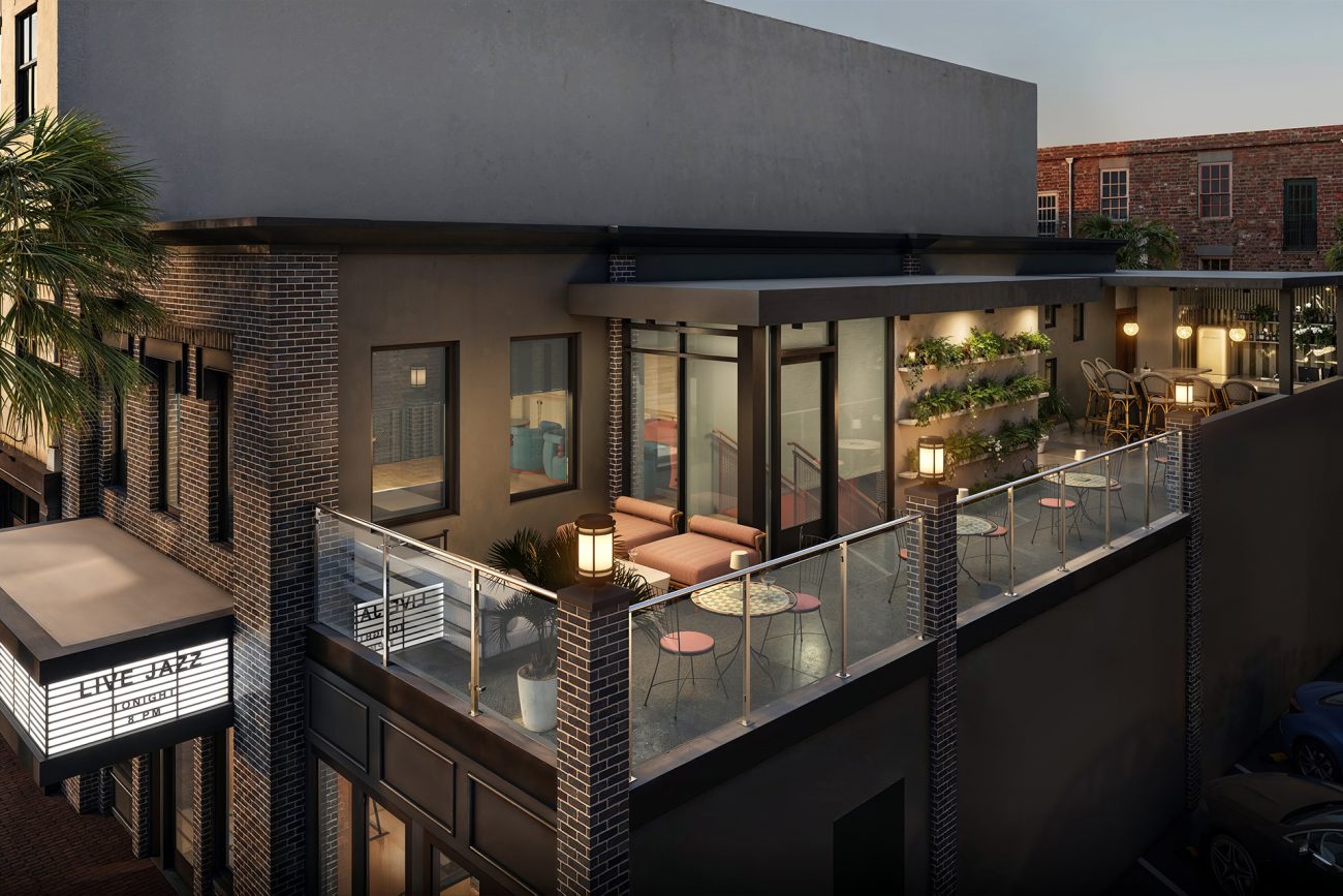 Exterior rendering of terrace at 111 Congress Street.