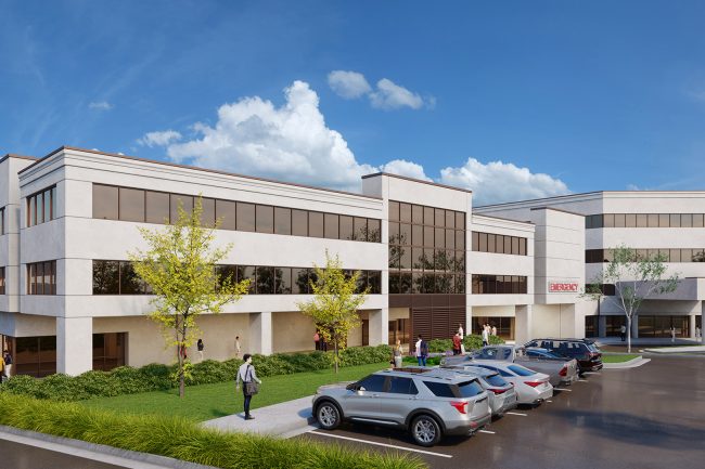 Exterior rendering of Southest Health building.