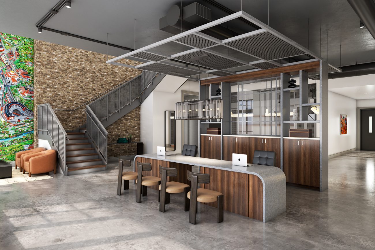Interior rendering of the reception lobby of The Wyre.